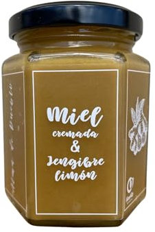 Miel Cremada con Jengibre y Limón 250 g – Miel cruda batida de textura suave, con sabor dulce, toque picante y frescor cítrico – Producto artesanal español ideal para infusiones y postres. Gourmet