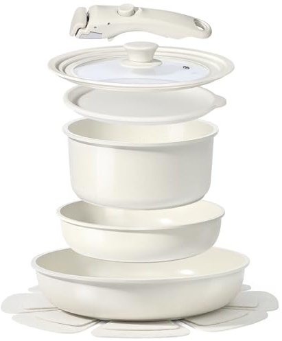 Juego De Ollas Y Sartenes Antiadherentes Gipp De 8 Piezas Con Mango Desmontable, Compatibles Con InduccióN, Sartenes Y Cacerolas Con Tapa De Vidrio