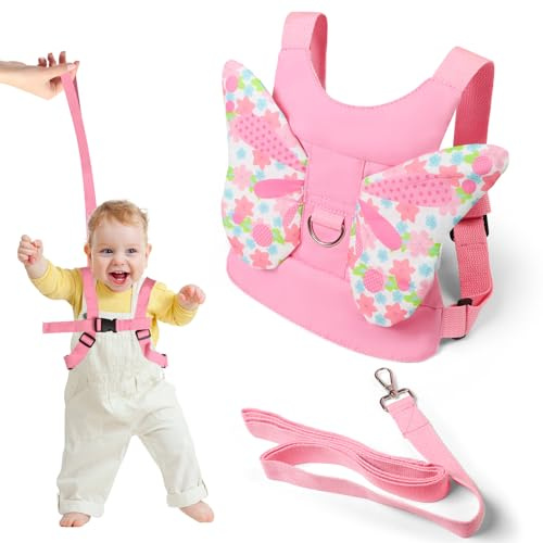 Baby Reins, Pink Toddler Reins, Baby Walking Harness Anti-Falls, Butterfly Wings Toddler Walking Harness, Child Safety Harnesses and Leash, Anti Lost Baby Leash for Walking 1-3 Years
