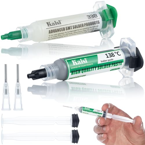 Rosfix Set Saldatura Flux 338 + Stagno Liquido 138°C – 2 Pistoni, 2 Aghi | Applicazione Precisa | per GSM e BGA | Accessorio Riparazione Elettronica