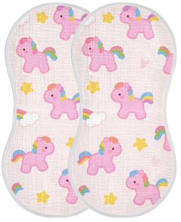 miaozhen Simpatico cartone animato rosa arcobaleno cavallo cotone panno grande facile da lavare panno per il lavaggio unisex set di 2, 55,9 x 28 cm