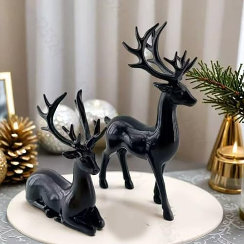 Kashyke 2 Pezzi Decorazione Natalizia Figura di Renna Statua di Cervo Scultura Figura di Animale Decorazione Grande, Decorazione Natalizia Elegante per Soggiorno, Cucina, Tavolo (Nero)