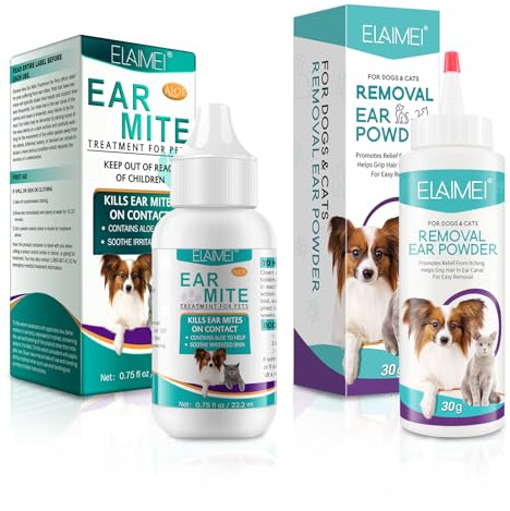 exatta Cura Dell'Orecchio per Cani, Pulitore Orecchie di Cane + Polvere per la depilazione, Pulizia Orecchie Cane, Rimuove Efficacemente Il Cerume, Elimina Odori, Ottimo per Tutti i Cani