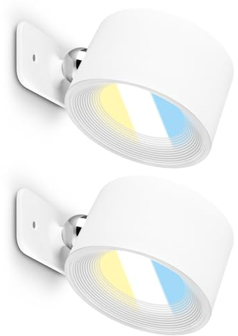 BRILONER - 2er-Set Wandleuchten ohne Stromanschluss mit Akku, magnetisch abnehmbar, 360 Grad drehbar, dimmbar, CCT, Wandleuchte Innen, Wandlampe, Bettlampe, Lampe Bett, Leselampe, 9x7,5x4cm, Weiß