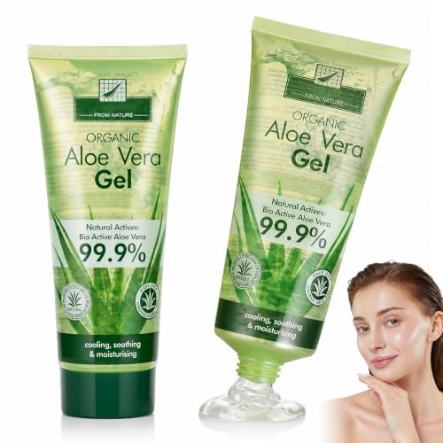 2 x 200 ml Gel Aloe Vera Natural, Gel Hidratante para Cara, Cuerpo y Cabello, Aloe Vera Calmante y Refrescante, After Sun para Cuidado de la Piel Seca y Expuesta al Sol