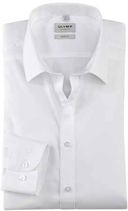 OLYMP Affärsskjorta för män, långärmad Level Five, enfärgad, body fit, New York Kent, 01 Vit, 42 SE