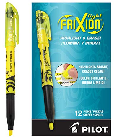 PILOT FriXion Light Erasable Highlighters, Chisel Tip, Yellow Ink, 12-Pack (46502)