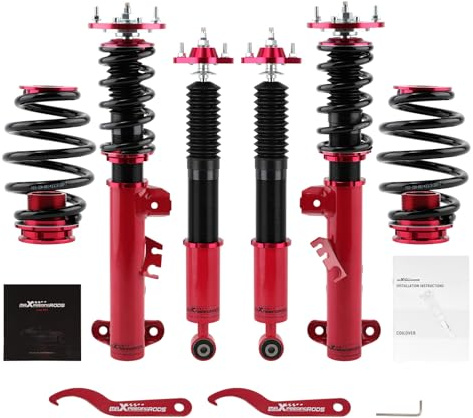 maXpeedingrods 4x Coilover Regulable de 24 Niveles, Amortiguador Roscado para BMW 3 Series E36 318i 323i 325i 328i 328is, Suspensión con Muelle 2 Delanteros y 2 Traseros de Resorte Helicoidal