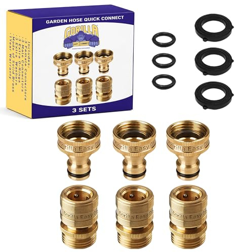 Gorilla Easy Connect Garden Hose Quick Connect Fittings ¾ Inch GHT Solid Brass Leak Proof to 200 PSI Heavy Duty