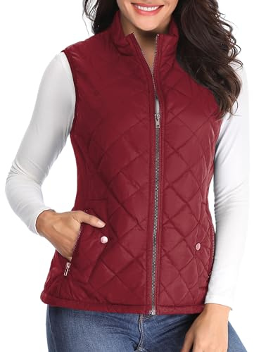MISS MOLY Donna Ultra Donna Gilet Imbottito con Cappuccio Gilet da Esterno Rosso - M