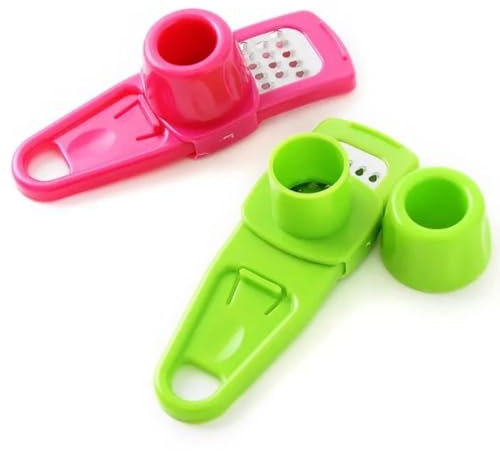 2er Set Knoblauchschäler, Knoblauchreibe in Grün und Rosa für Gemüse, Obst | Müheloses Schälen und Reiben in Sekunden für praktische Nutzung