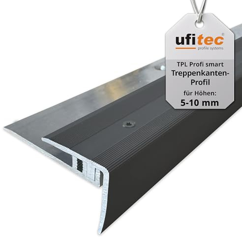 ufitec® Profi Smart Profilsystem för vinylgolv – lämplig för beläggningshöjder på 5–9 mm – ALU eloxerad (trappkantprofil | Längd: 190 cm, bronsmörk)