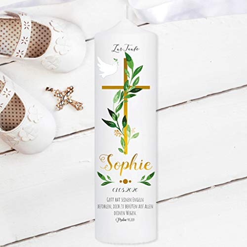 Bougie de Baptême Arbre avec Animaux de la Forêt, Blanc 25 x 7 cm - Personnalisable avec Nom, Date et Paroles du Baptême