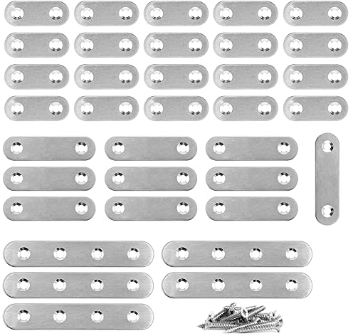 KBNIAN 35 Pz Staffa Piatta Forata Staffa Angolare Piatta Piastre di Giunzione per Riparazione Piastra Giunzione Angolare in Acciaio Inossidabile 37mm/57mm/97mm, con 80 Viti di Fissaggio