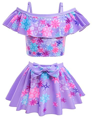 Lito Angels Tankini Fille 2 pièces avec Jupette, 2-6 Ans | Haut à volants, Bretelles réglables, Jupette avec short intégré, Nœud à la taille, Motif floral