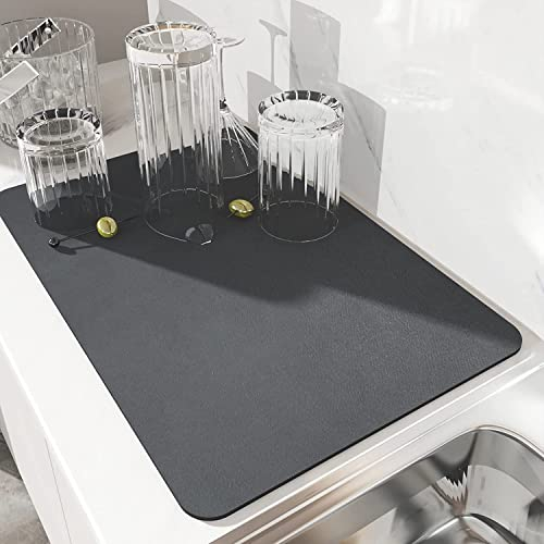 Avvrel Alfombrilla Escurreplatos, Súper Absorbente Alfombrilla Secado de Platos, Alfombrilla de Fregadero Secado Rápido, Drying Mat Antideslizante para Cafetera Cocina 40 x 50cm (Gris Oscuro)