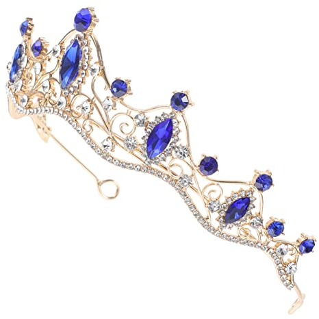 FOMIYES Barock Krone Tiara FüR Damen - Handgefertigte Brautkrone Mit Blauen Steinen, Ideal FüR Hochzeit, Geburtstag, Party, AuffüHrung