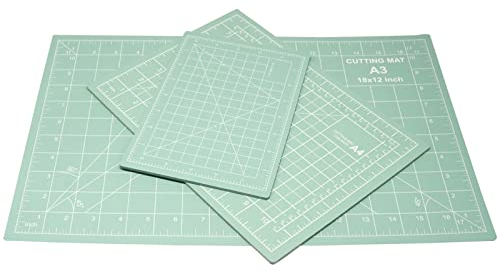 MANUFORE Mint Green Cutting Mat A3, A4, A5 Set with Centimeter and Inch Scale Self Healing Craft Cutting Board with 3mm 5-ply Thickness for Using Rotary Cutter, Craft Knife, Paper Knife
