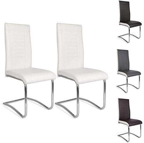 Mingone Schwingstuhl Freischwinger Stühle 2er Set Esszimmerstühle mit Hoher Rücklehne Küchenstühle Kunstleder mit Verchromt Beine Retro für Wohnzimmer Konferenzraum ，Weiß