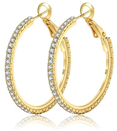 Orecchino Cerchi oro 14K con strass: Moda Orecchini cerchio grandi e sottili ipoallergenici per donne e ragazze 20/30/40/50/60/70mm
