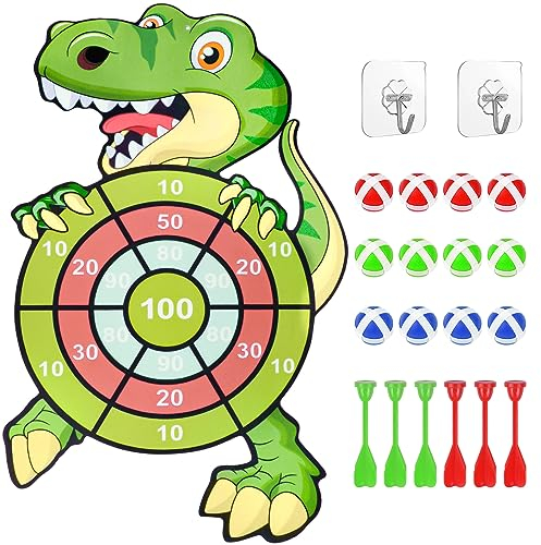 Flintronic Dinosaurier Spielzeug, 76cm Kinder Klett Dartscheibe Drinnen und Draußen, Hängendes Dart Wurfspiel Sets mit 12 Klebrigen Bällen und 6 Klebrige Darts, Geburtstags Geschenke für Kinder 3–12