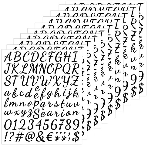 10 Hojas de Pegatinas de Letras, Pegatinas de Alfabeto Negro Pegatinas de Letras y Números de Vinilo Pegatinas de Letras Adhesivas para Artes de Decoración, Manualidades de Bricolaje