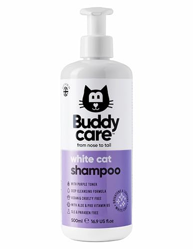 Katzenshampoo Weißes Fell von Buddycare (500ml) perfektes Shampoo für weiße Katzen und Hauskatzen – frischer Duft und aufhellende Formel