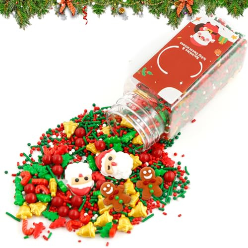 Décoration Parsemée Comestible de Noël 100g, Sprinkles Noel, Décoration Comestible pour Gâteaux de Noël, Parfaite pour Orner Diverses Pâtisseries, Cupcakes et Biscuits