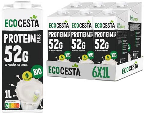 ECOCESTA MEJOR CADA DIA - Pack de 6 Unidades de 1 L de Bebida Ecológica Vegetal de Soja con Proteína 52g - Apto para Veganos - Ideal para Tomar Sola, con Café o en Batidos