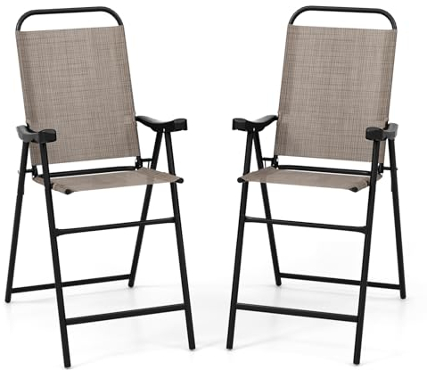 COSTWAY 2er Set Gartenstühle, hohe Klappstühle mit Fußstütze, Sitzhöhe 62 cm, klappbare Barhocker bis 150 kg belastbar, Balkonstühle für Balkon, Garten, Poolbereich