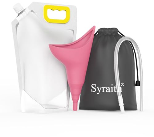 Syraith Urinella for Women, Reusable Urinella Women, Portable Urine Bottle for Women for Standing or Squatting, with Connection Tube and 1500 ml Collection Bag (Pink)