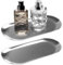 2 Stück Tablett Serviertablett, Tisch Deko Serving Tray Rutschfestes Essenstablett Metall fürLebensmittel Schmuck Kosmetik Schmuckständer Kerzen Teller Badezimmer Frühstückstablett (Silber 23×10cm)