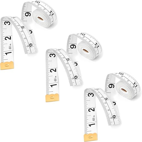 Pack of 3 Dual Sided Measuring Tape Measurement Tape for Body/Waist/Sewing/Cloths/Tailors Inchi Tape Durable Flexible 60 Inches/150cm, White