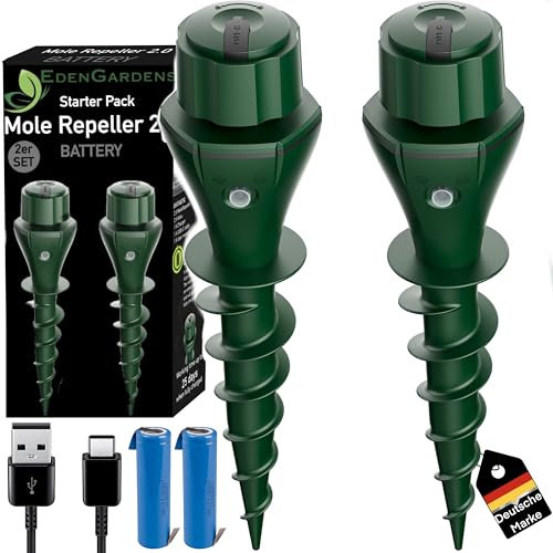 EdenGardens 2er Pack 'MOLE Repeller 2.0 Battery' Maulwurf Vertreiber bestes Mittel gegen Wühlmäuse & Maulwurf - Maulwurfschreck Maulwurf vertreiben (Set Erweiterung ohne Ladegerät)