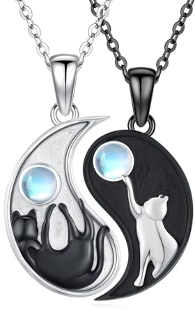 OHAYOO Yin och Yang-halsband i 925 sterlingsilver, Yin/Yang-hänge på kedja, partnerkedja för henne och honom, smycken, presenter för kvinnor, män och par, Standard, Sterlingsilver, Ingen ädelsten