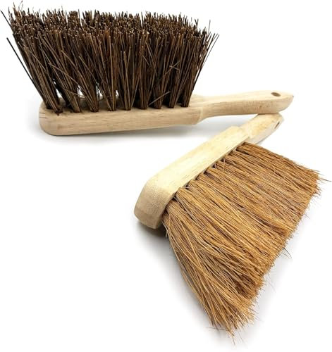 Twin Pack Soft & Stiff Hand Brush Deal Natural Coco & Hard Bassine Bristle with Wooden Handles