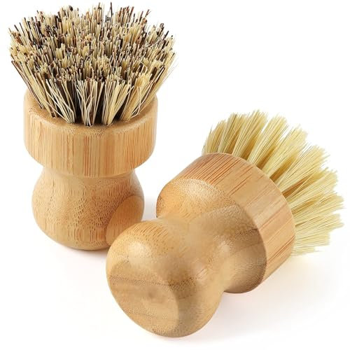 Semazz Bamboo & Sisal Fibre Dish Brush, 2 Pack, Green, Medium Firm, 3.15 Inches