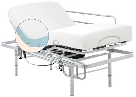 Geriafy – Letto Articolato Rinforzato con materasso in memory foam da 20 cm Tencel | Piedini Regolabili | Sponde Letto abbattibili (90x190 cm, Telecomando via cavo)