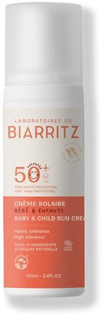 Laboratoires de Biarritz - Crème Solaire Bébé et Enfant - SPF50+ - Certifiée Bio - Visage et Corps - Sans Parfum - Dès 6 Mois - 100 ml - Fabriqué en France