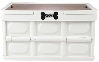 Morezi Outdoor dog toy bin chew proof box storage in plastic foldable designed dog stuff organizer great for pet food organizing toys leashes clothing in outside cream