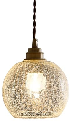 Lámpara colgante de globo de cristal con acabado craquelado, lámpara colgante de metal bronce, lámparas de suspensión de esfera antigua, luminaria E27, lámpara industrial vintage para zonas rurales.