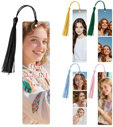 Marque-page Personnalisé avec Photo et Texte, Marque-page photo personnalisé avec pompon gravé sur mesure pour petite amie, enseignant, famille, anniversaire, Noël, Saint-Valentin (Style 1)