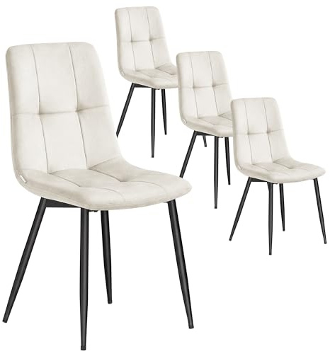 VASAGLE Chaises de Salle à Manger en Velours, Supporte 120 kg Chacune, Chaises de Cuisine avec Pieds Réglables, Style Moderne, Rembourrées, pour Salon, Lot de 4, Beige Cappuccino KDC080LH01