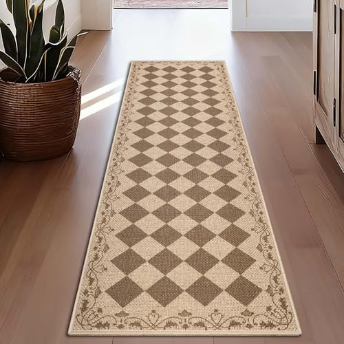 Cekene Teppich Läufer Flur Braun 80X200cm Boho Küchenteppich Waschbarer rutschfest Jute Flur Teppich Teppichläufer für Eingang Küche Korridor Schlafzimmer