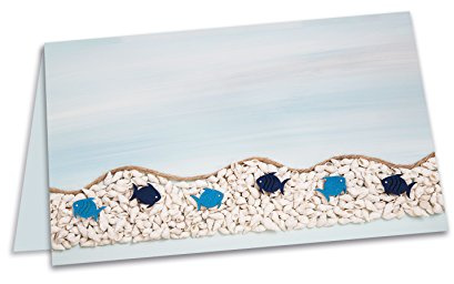 Logbuch-Verlag 50 maritime Tischkarten hellblau beige Fische Tischdeko Namensschilder Tischordnung Kommunion Taufe