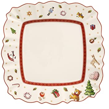 Villeroy & Boch Assiette À dessert Carrée Toy’S delight Arts de la Table de Noël, Blanc / Multicolore, Plate Petit-Déjeuner