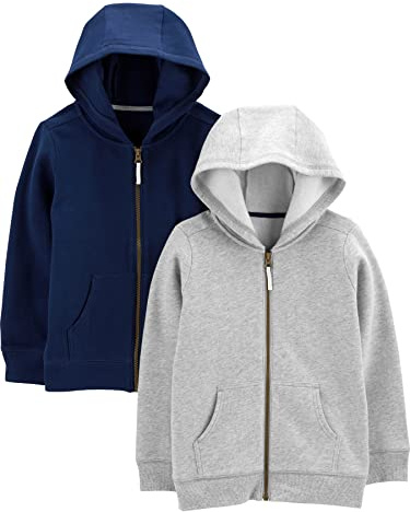 Simple Joys by Carter's Toddler Boy's 2- Pack Fleece Full Zip Hoodies Sweater, grey/navy, 5T