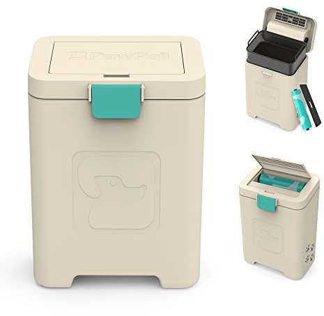 PawPail Dog Poop Trash Can, For Outdoor Use, Includes 200 Poop Bags for Dogs, Carbon Air Filter and DualVent Technology for Odor Control, UV & Weather Resistant Heavy Duty Waste Bin