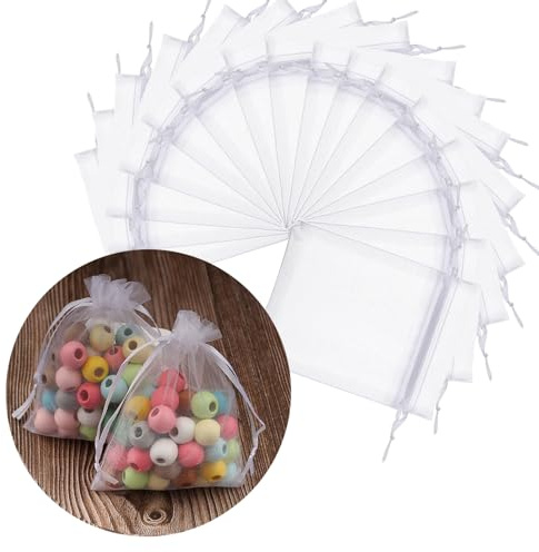 DAHI 100 pezzi Sacchetti in organza 9x12cm Bianco Trasparente Sacchetti Portaconfetti per Bomboniere Comunione Matrimonio Compleanno Gioielli Bustina Natale Regalo