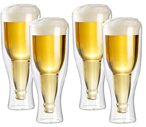 infactory Thermo Bierglas: Doppelwandiges Bierglas 0,33 l im 4er-Set (Bier-Gläser, Geschenk, Biergläser 0 33)